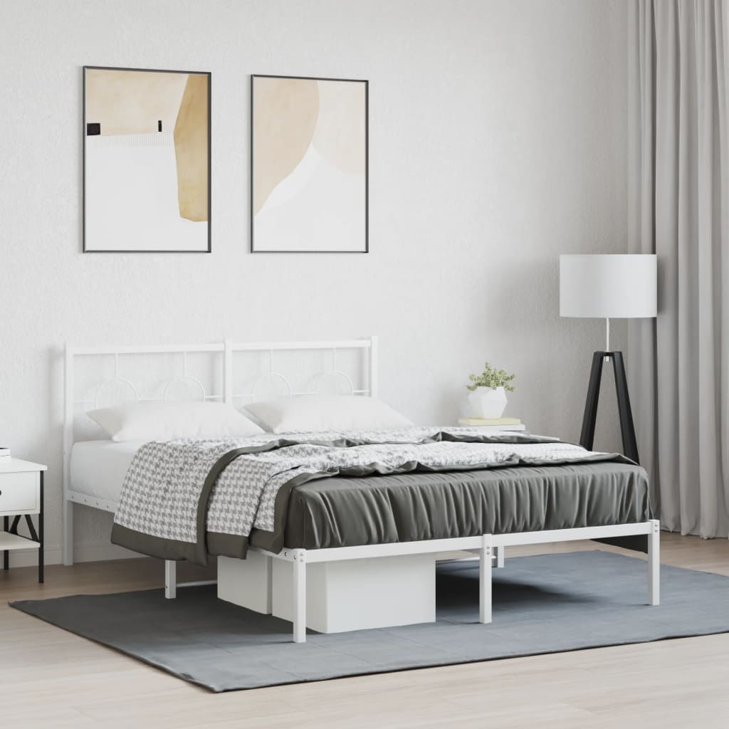 Metal Bed Frame with Headboard White 140 x 190 cm