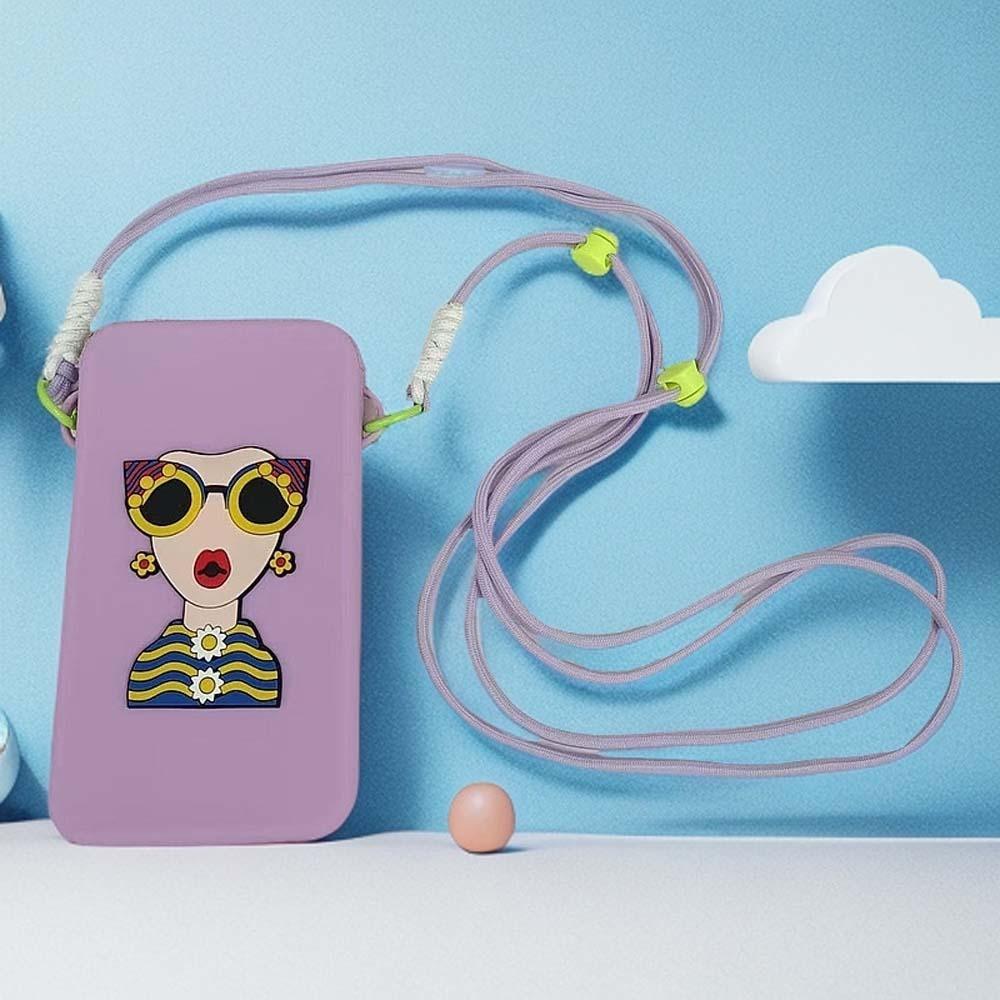 Anti-lost Hanging Neck Phone Bag Cartoon Modern Lady Storage Bag Zipper Soft Shoulder Case  School