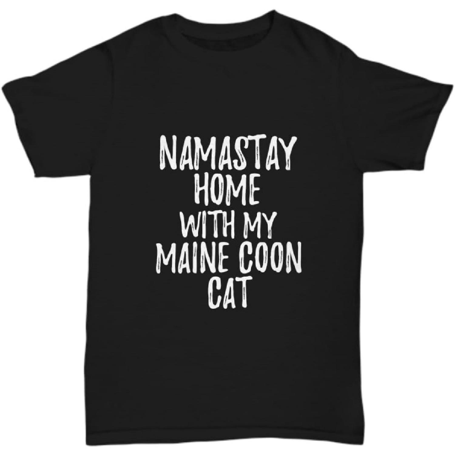 

Maine Coon Cat T-Shirt Namastay Home with My Today Funny Gift Zen Unisex Tee XXXXXL різнокольоровий