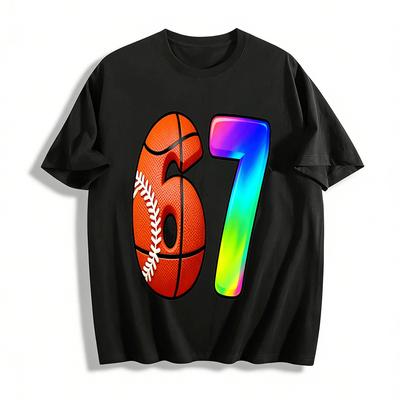 Baseball Basketball Number 67 Graphic Casual Top Pure Cotton T-shirt