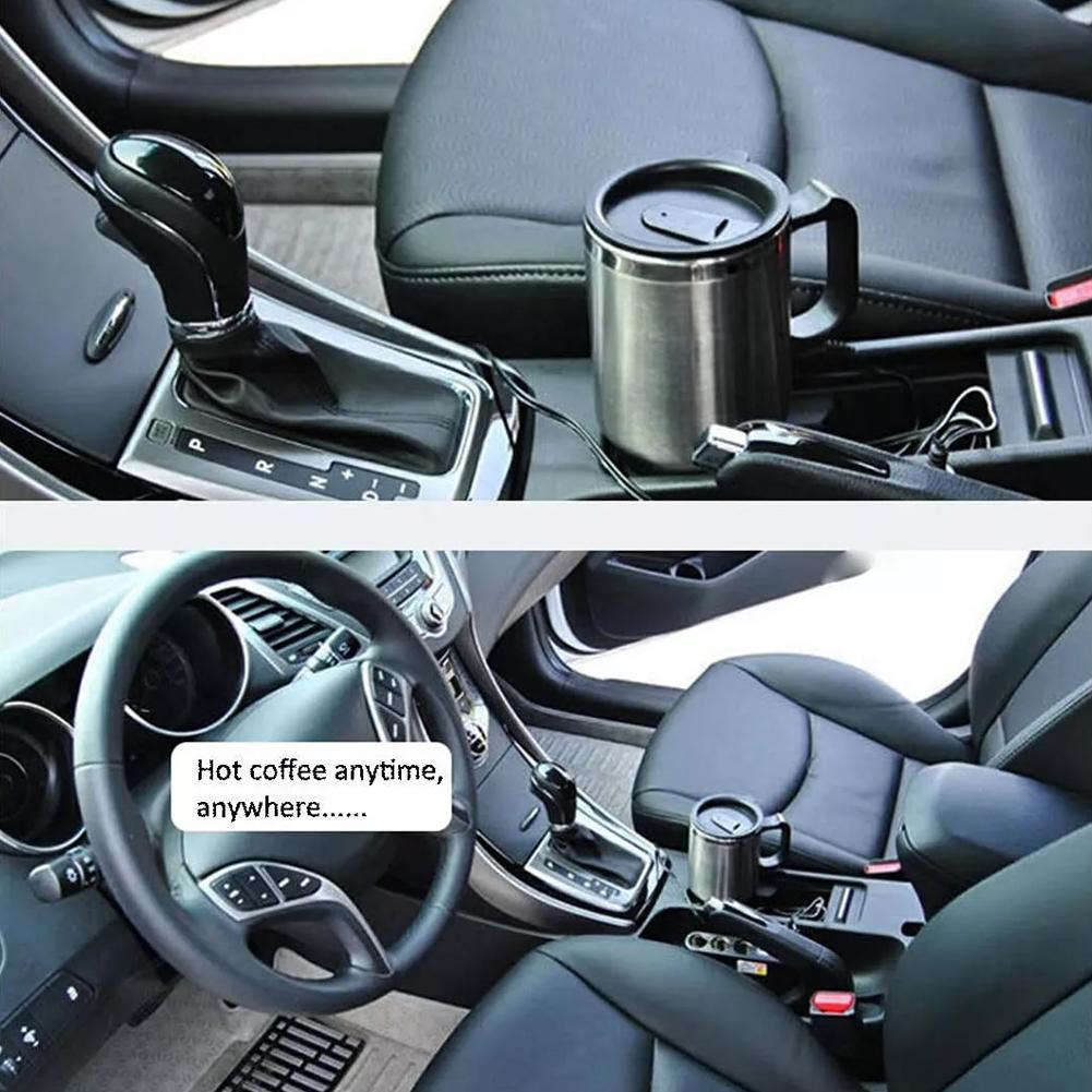 300/450ML12V 24V Electric Heating Car Kettle Water Coffee Milk Thermal Mug Camping Travel Kettle Stainless Steel Vehicle Heating