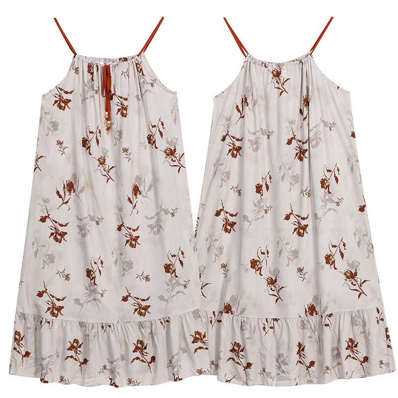 Women's Plus Size Cotton Silk Spaghetti Strap Floral Ruffled Nightgown with Adjustable Straps