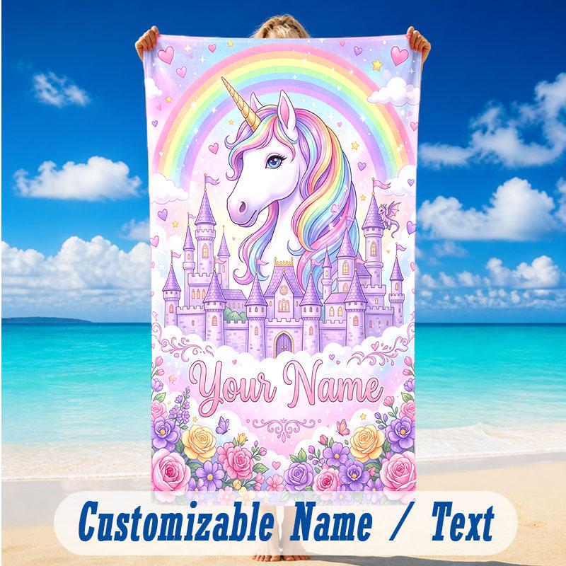 Fantasy Magic Theme Beach Towel Personalized Custom Name & Text Soft Quick Dry Beach Towel for Swimming Travel