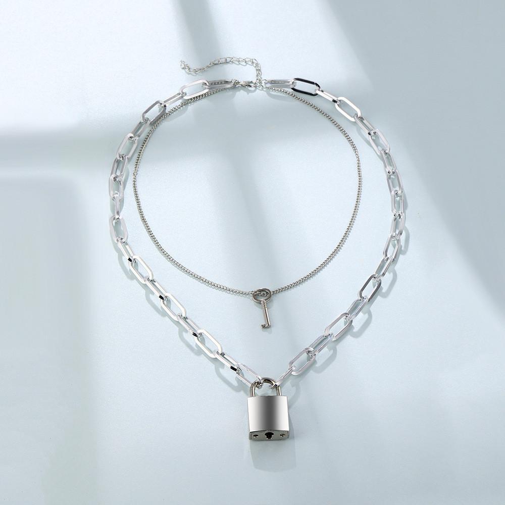 Stylish European American Style Layered Necklace With Lock Pendant For Women