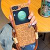 For Samsung Galaxy Z Flip 7 Fe 6 5 4 W25 W24 W23 Flip Leopard Print Hinge Auto Leather Phone Case Hand Strap Protective Cover