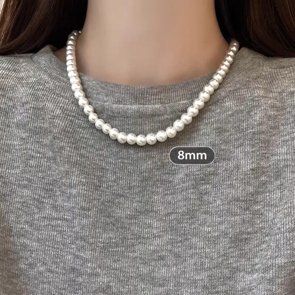 

Beads Gray Pearl Necklace Imitation Clavicle Chain Fashion Beaded Choker Jewelry White-8mm