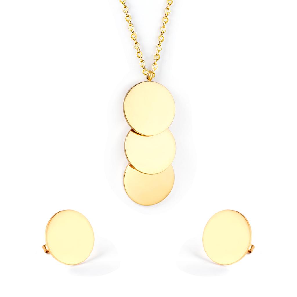 Geometric Round Steel Bead Earrings And Necklace Set Fashion Women Jewelry