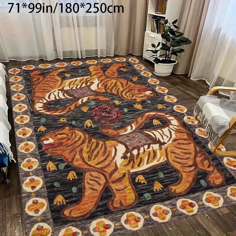 Bohemian Tiger Design Area Mat Non Slip Machine Washable Soft Velvet Vibrant Animal Floral Patterns Living Room Bedroom Dining