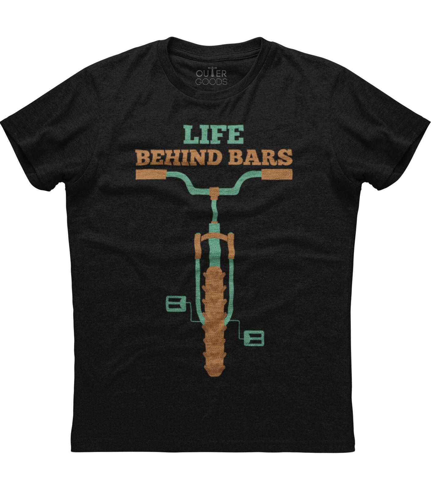 Life Behind Bars Mountain Bike Painted Mens Short Sleeve Cotton Black T-shirt L