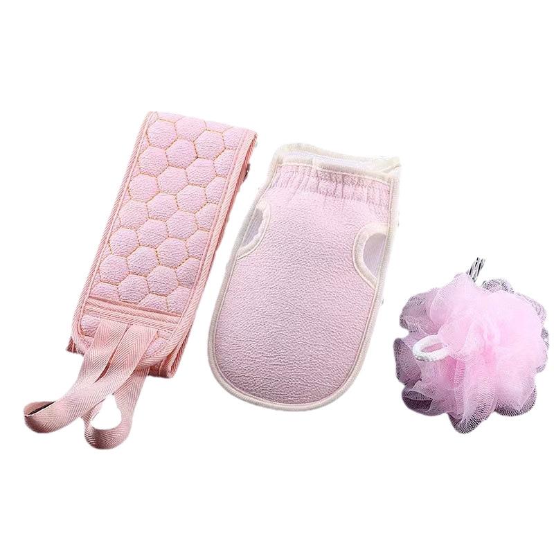 3-Piece Bath Set: Thickened Towel, Mud Scrubber, Decontamination Bath Ball with Long Back Scrubbing Towel