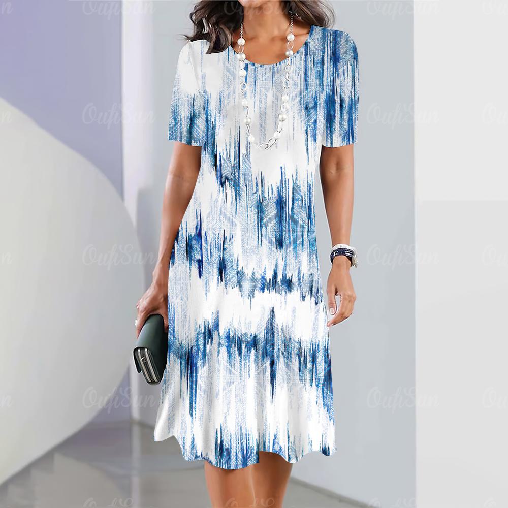 Nové dámské šaty Grafický potisk Elegantní a krásné Midi šaty Plus size Dámské Letní Jednodílné šaty