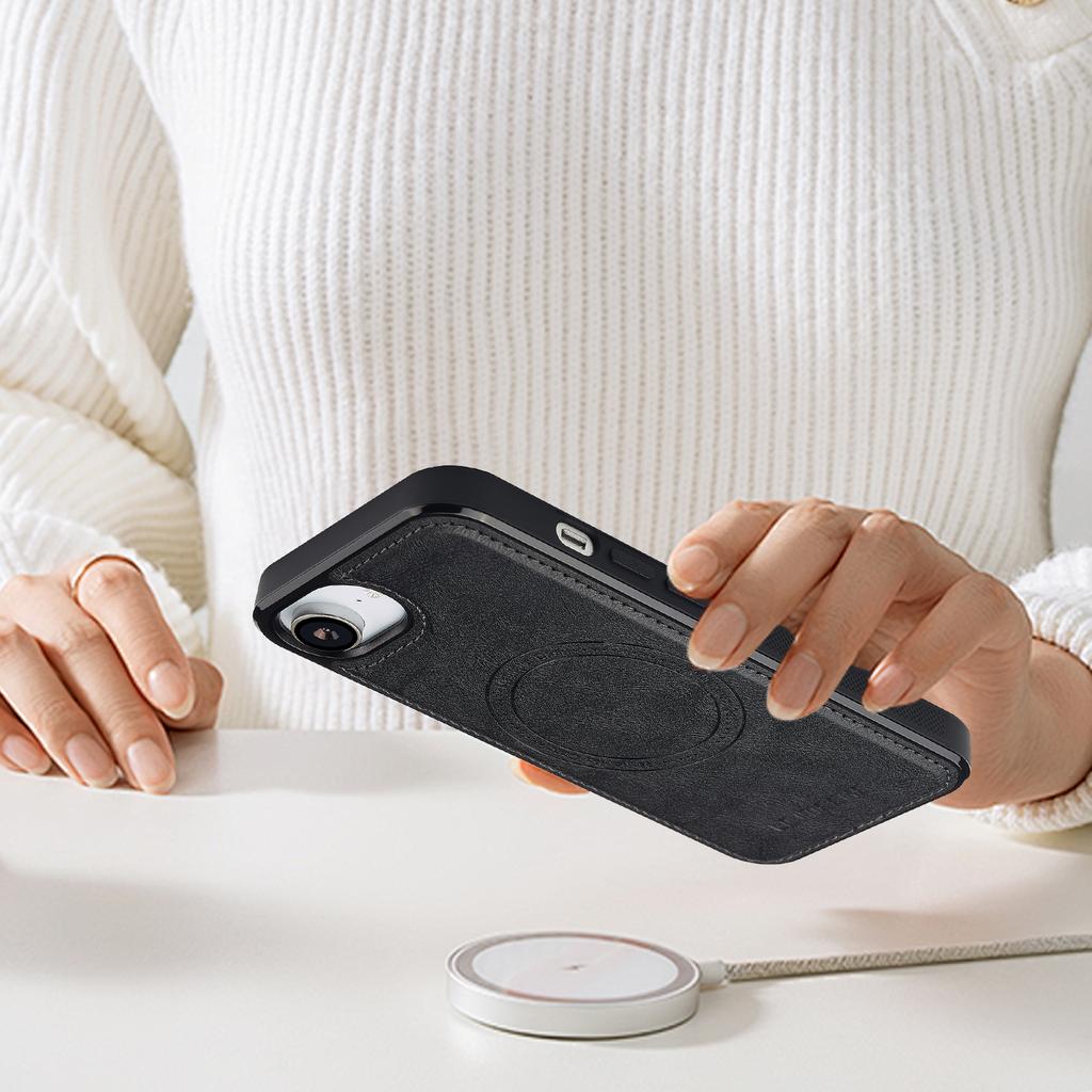LC.IMEEKE For iPhone 16e Magnetic Case Compatible with MagSafe Leather+TPU Back Cover