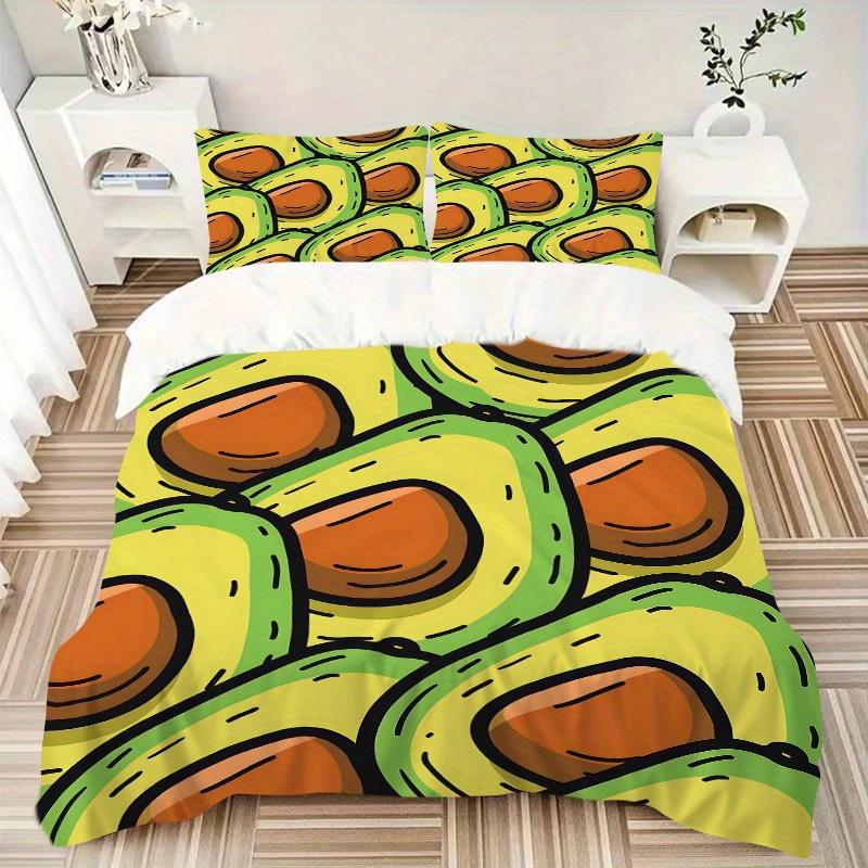 3pcs Avocado Print Bedding Set, Breathable and Soft, Suitable for All Seasons, Ideal for Home Use, Suitable for Bedroom Decor 21173