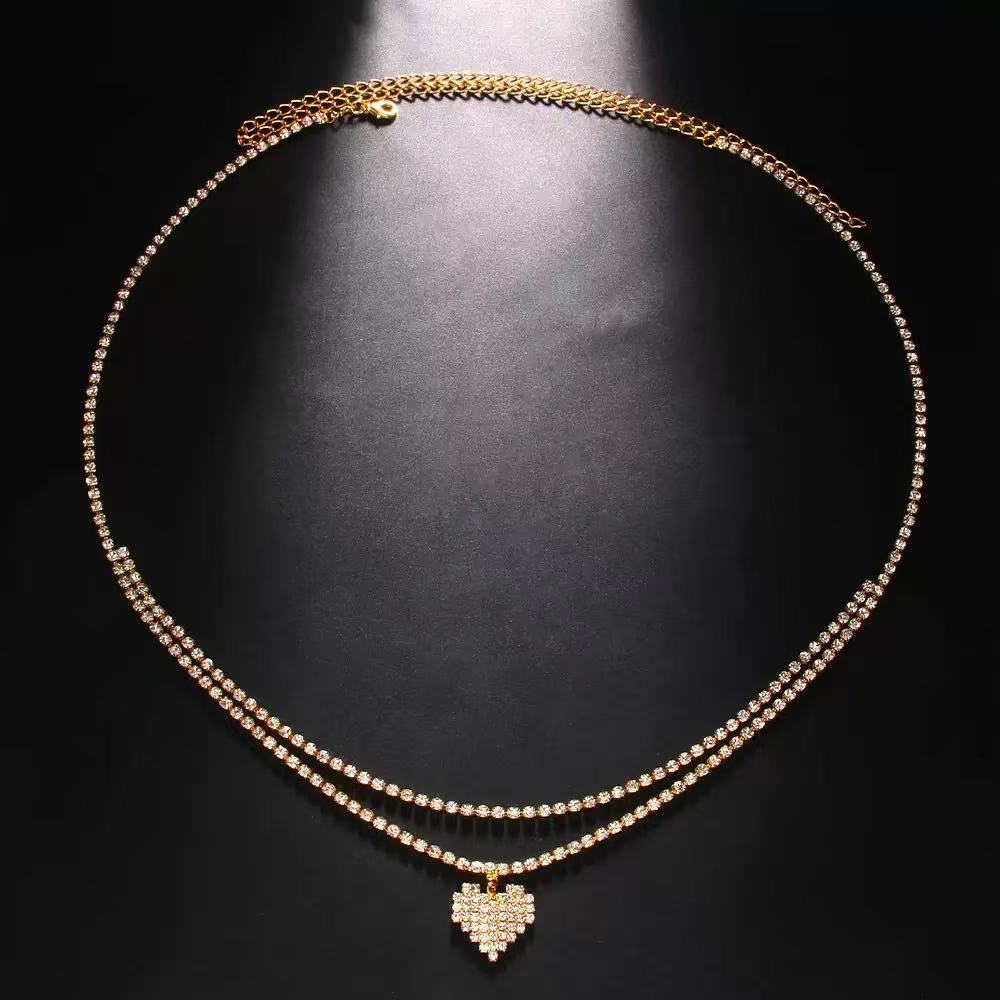Luxury Rhinestone Double Chain Water Drop Waist Chains Body Jewelry for Women Crystal Body Belly Chain Body Decoration Accessory