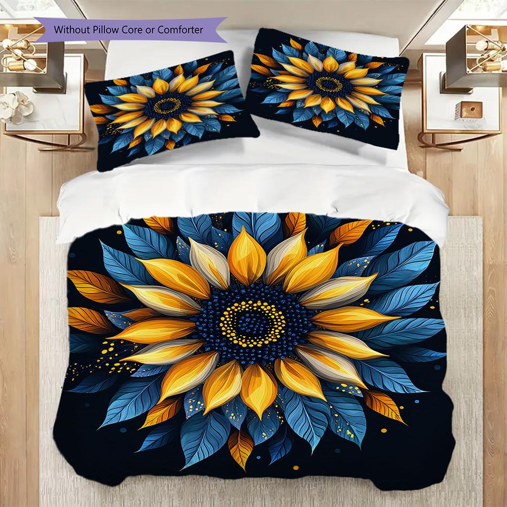 Sunflower Pattern Bedding Quilt Set Quilt Cover Pillowcase Home Decoration Birthday Gift (1 * Duvet Cover + 2 * Pillowcase, Without Core)