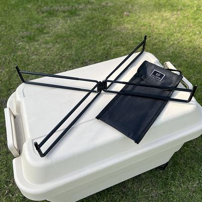 2PCS Camping Foldable Metal Stand Folding Cooler Box Holder Ice Bucket Shelf Heavy Duty Outdoor Storage Bin Bracket Iron Shelves