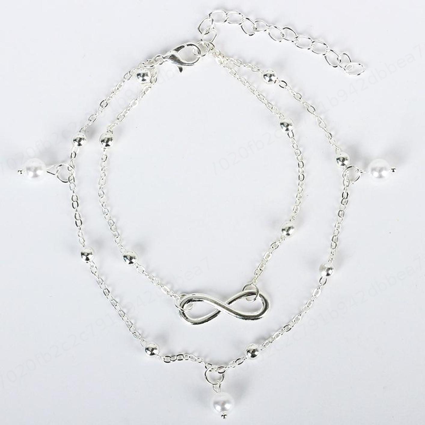 

Восемь двойных жемчужин женские браслеты для щиколотки ручной работы из бисера двухрядные браслеты ADM серебряный