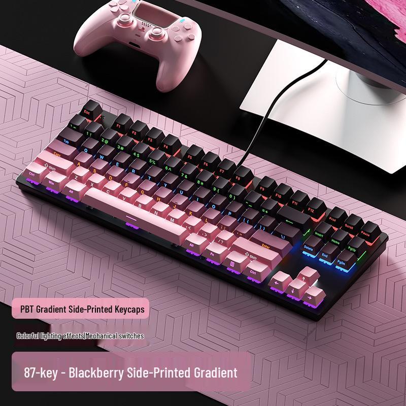 Fenglingdu 87-Key Wired Mechanical Keyboard with Blue, Red, Brown Switches - Gradient, Side-Engraved, Ideal for Gaming and Office Use.