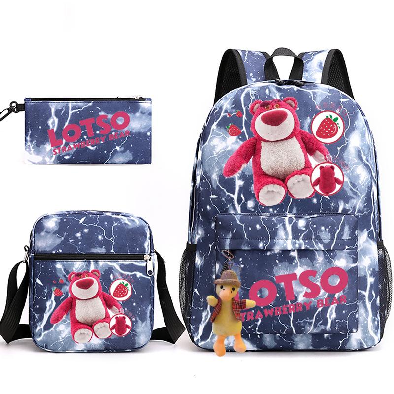 Large Capacity Schoolbag with Shoulder Strap; Student Three-piece Pencil Case Set