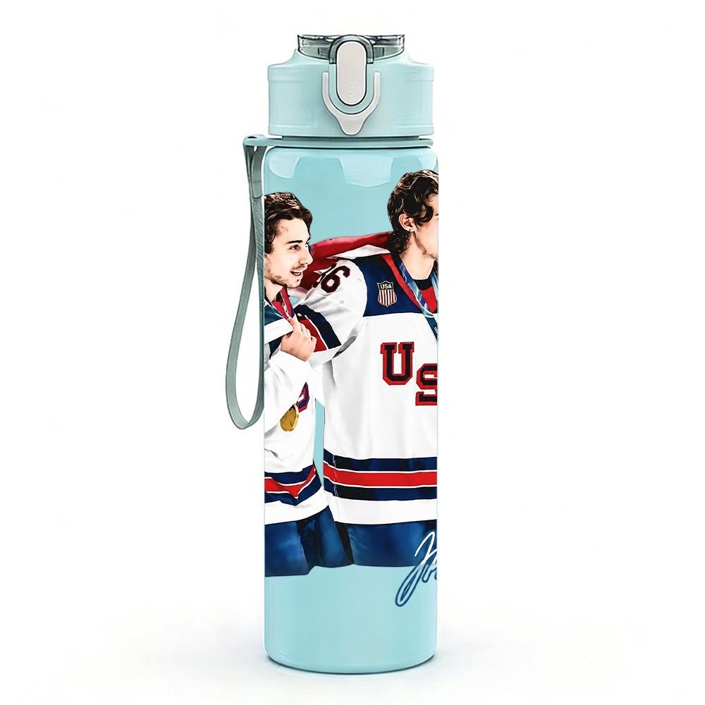 1PC Hockey Player Athlete 750ml Sports Water Bottle Leakproof Straw Lid Outdoor Office Home