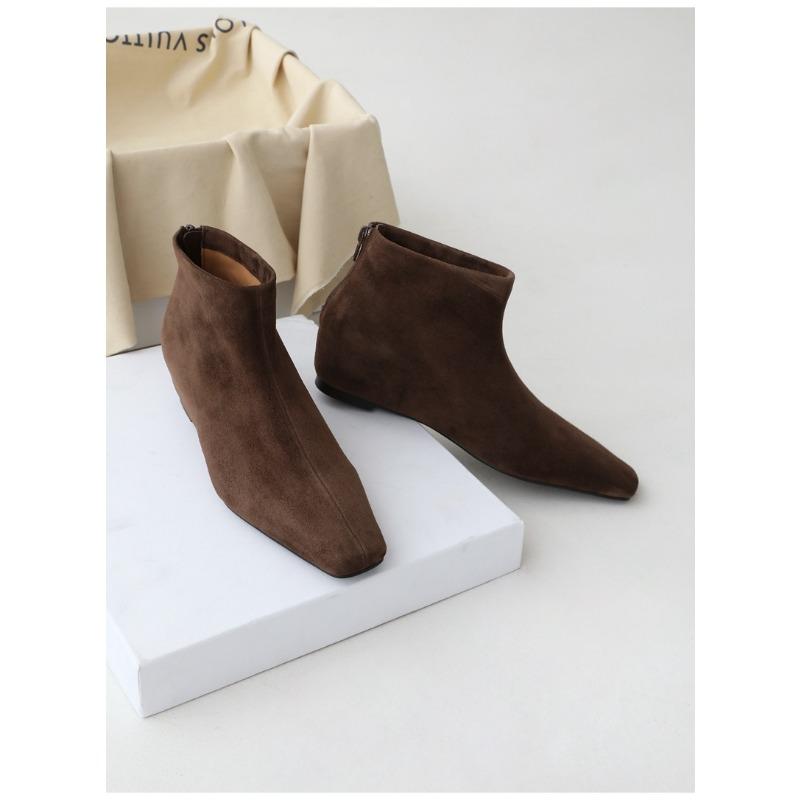 

Summer new retro minimalist zipper square head wedge inner heel heightening ankle boots women s old money wind short boots 39
