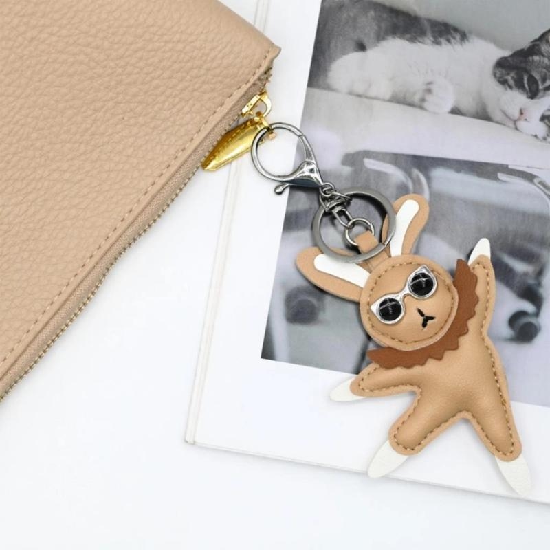 Whimsical Dancing Rabbit Keychain Fashionable Leather Trinket Versatile Decoration For Accessories Gift Giving
