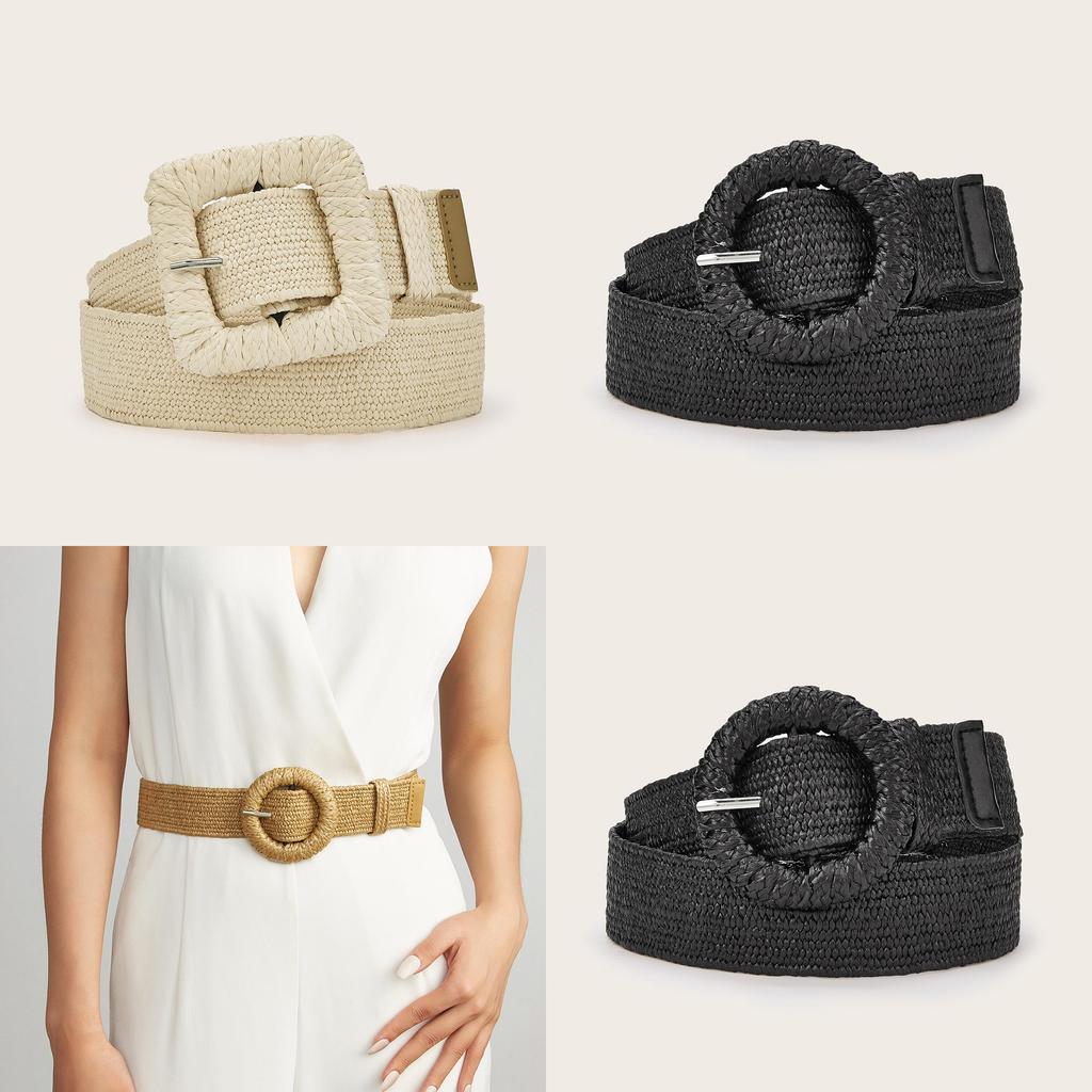 Minimally Designed Circular Buckle Decoration Women Casual Woven Waist Belt For Festival Outfits