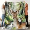 1pc Comfortable Forest Deer Theme Flannel Blanket Polyester, Soft and Breathable, Ideal for All Seasons, Perfect Gift for