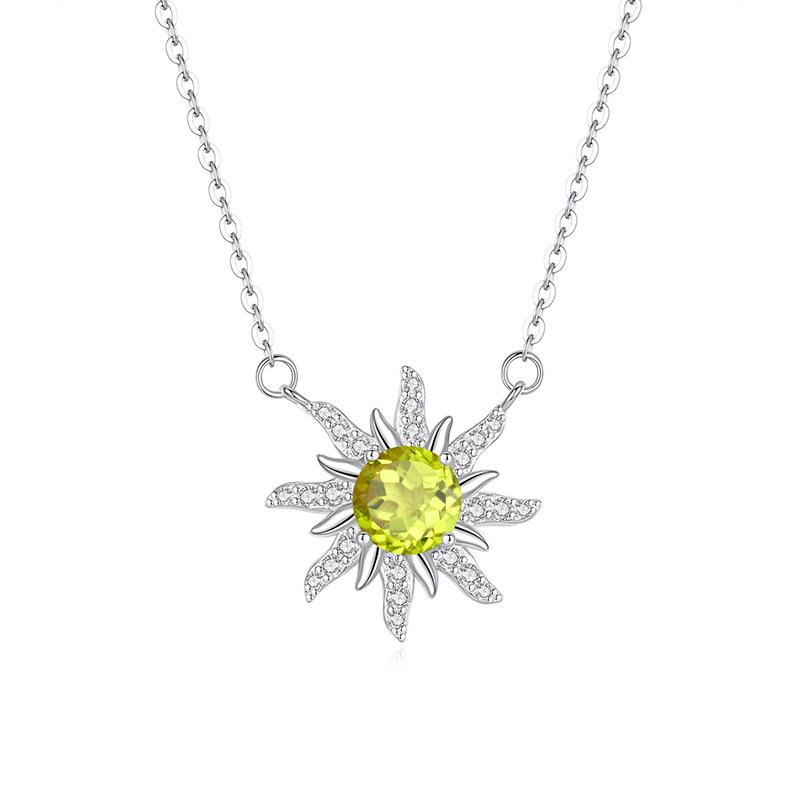 Elegant S925 Sterling Silver Sunflower Necklace, Inlaid Amethyst/Topaz Crystal, Fashion Starburst Choker Jewelry for Women