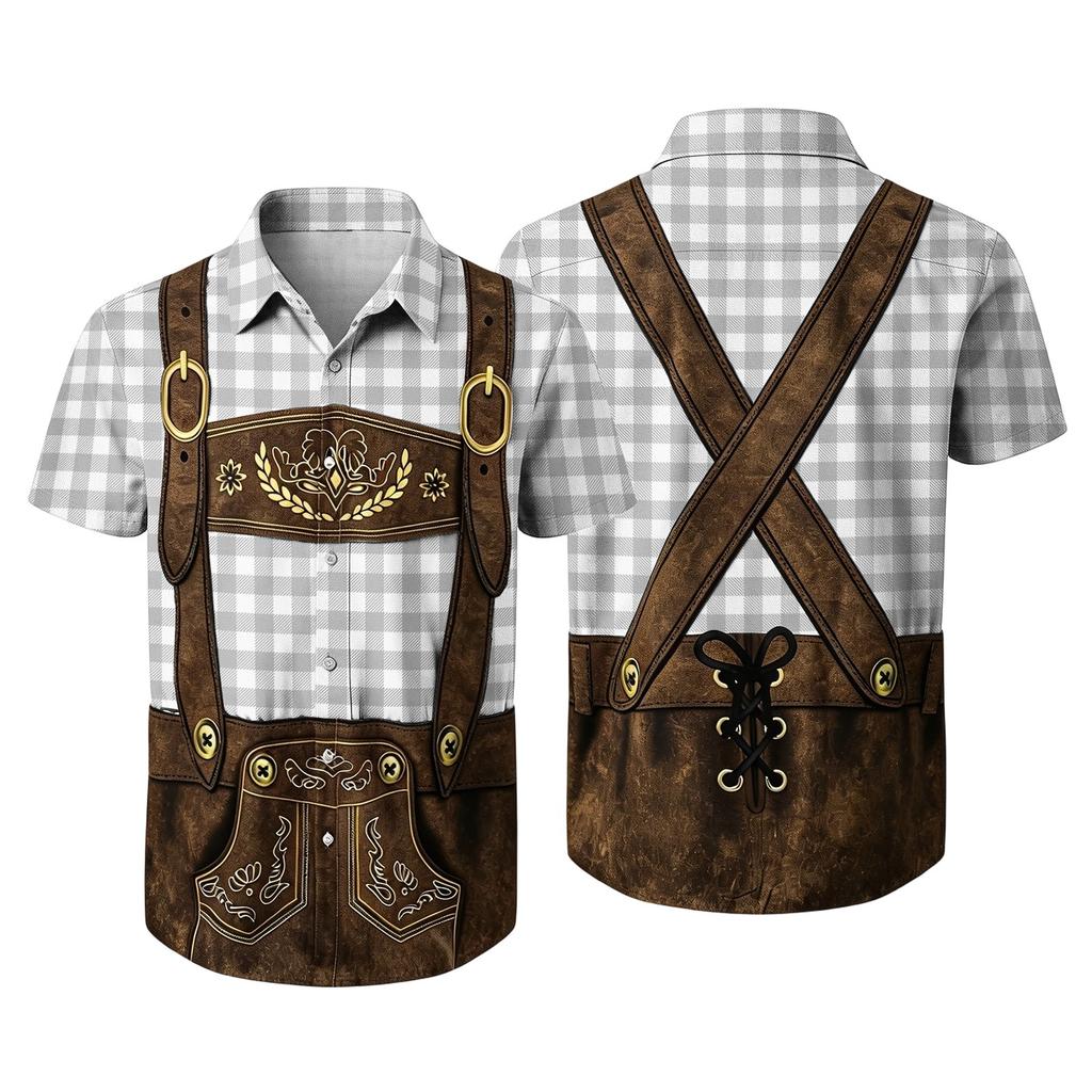 Herren Kurzarm Hemd mit Knöpfen und Vintage Festival Motiv Lässiges Entspanntes Top für Urlaubsfeiern und den Alltag