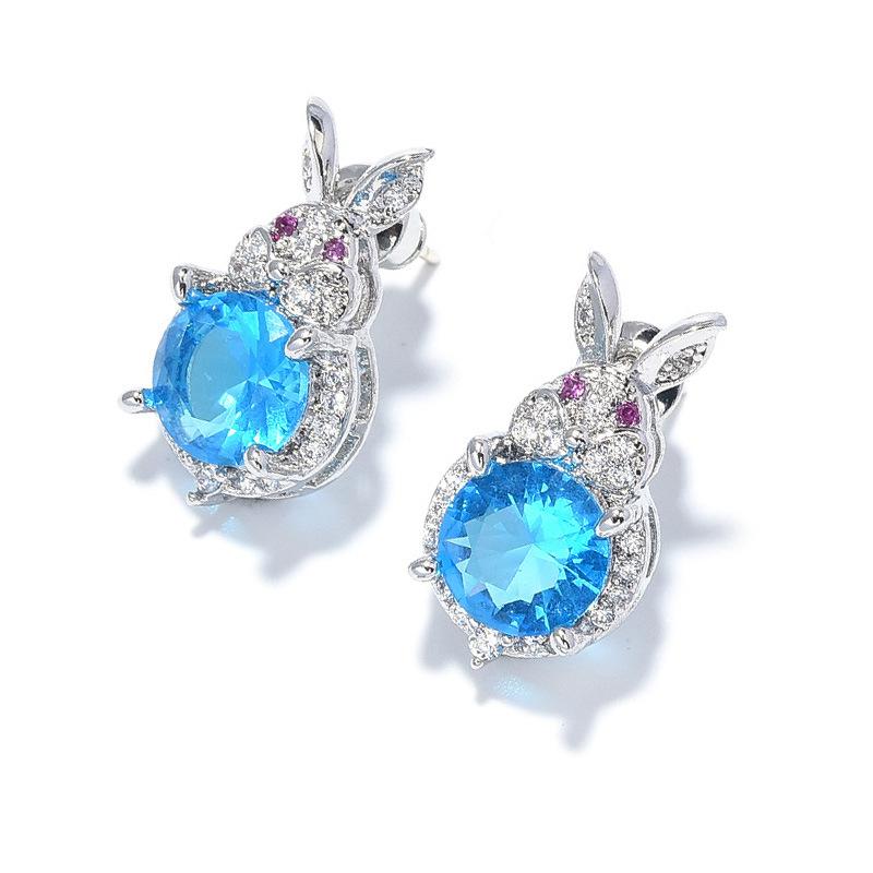 New Year'S Earrings Cute Little Rabbit Zircon Earrings Red Silver Needle Women'S Versatile Small Fragrant Small Earrings