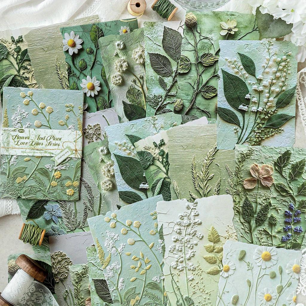 1PC Retro Embossed Plant Material Paper Flower and Grass Love Letter Series Handbook Pain Package Millet DIY Background Base Paper