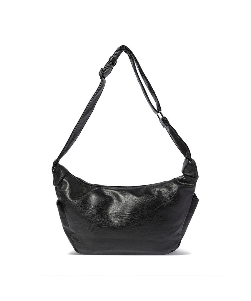 The Green Lab Faux Leather Hobo Crossbody Bag [Black]
