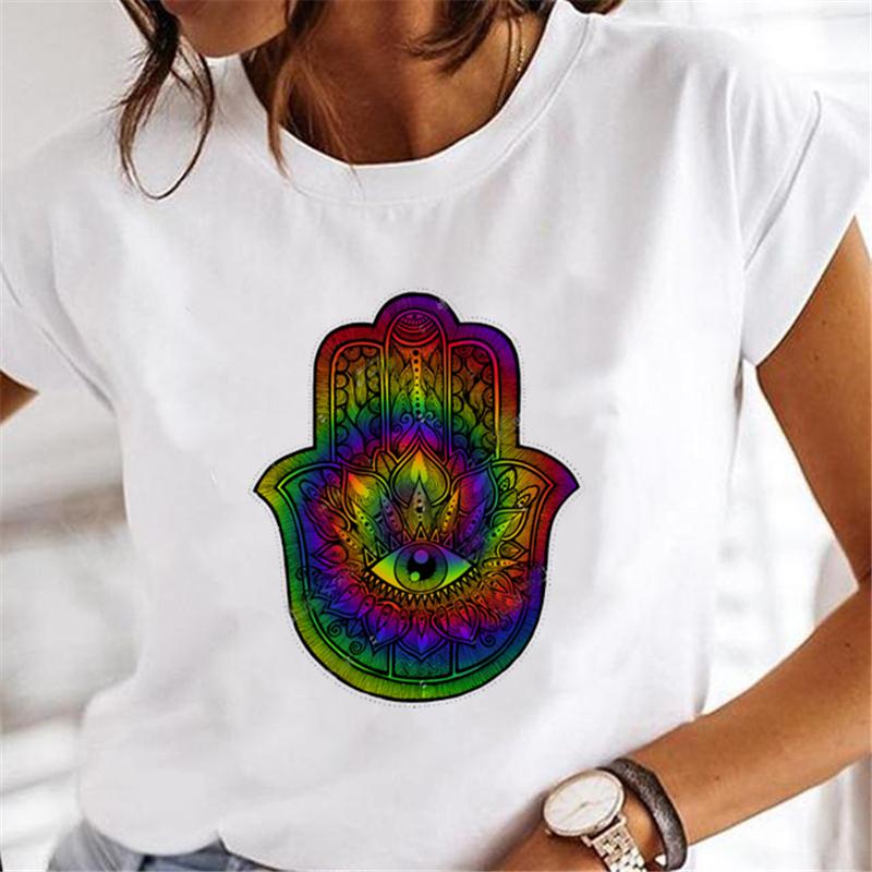 Hand Of Hamsa Fatima Print Fashion T-shirt Top Women's Summer Casual Harajuku Pattern Print Short Sleeve Shirt Y2K top