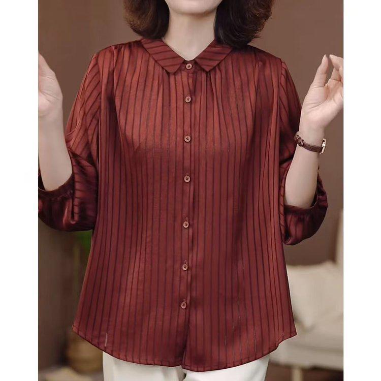 2026 Spring Women's Lapel Stripe Elegant Loose Shirt Top