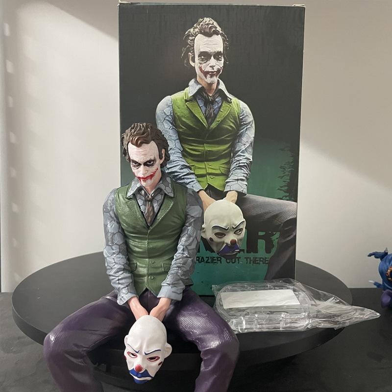 Interesting Toys Green New 24Cm Joker Heath Ledger Action Figure Sitting Handheld Joker Mask Car Doll Desktop Decoration Model Toy Children Gifts