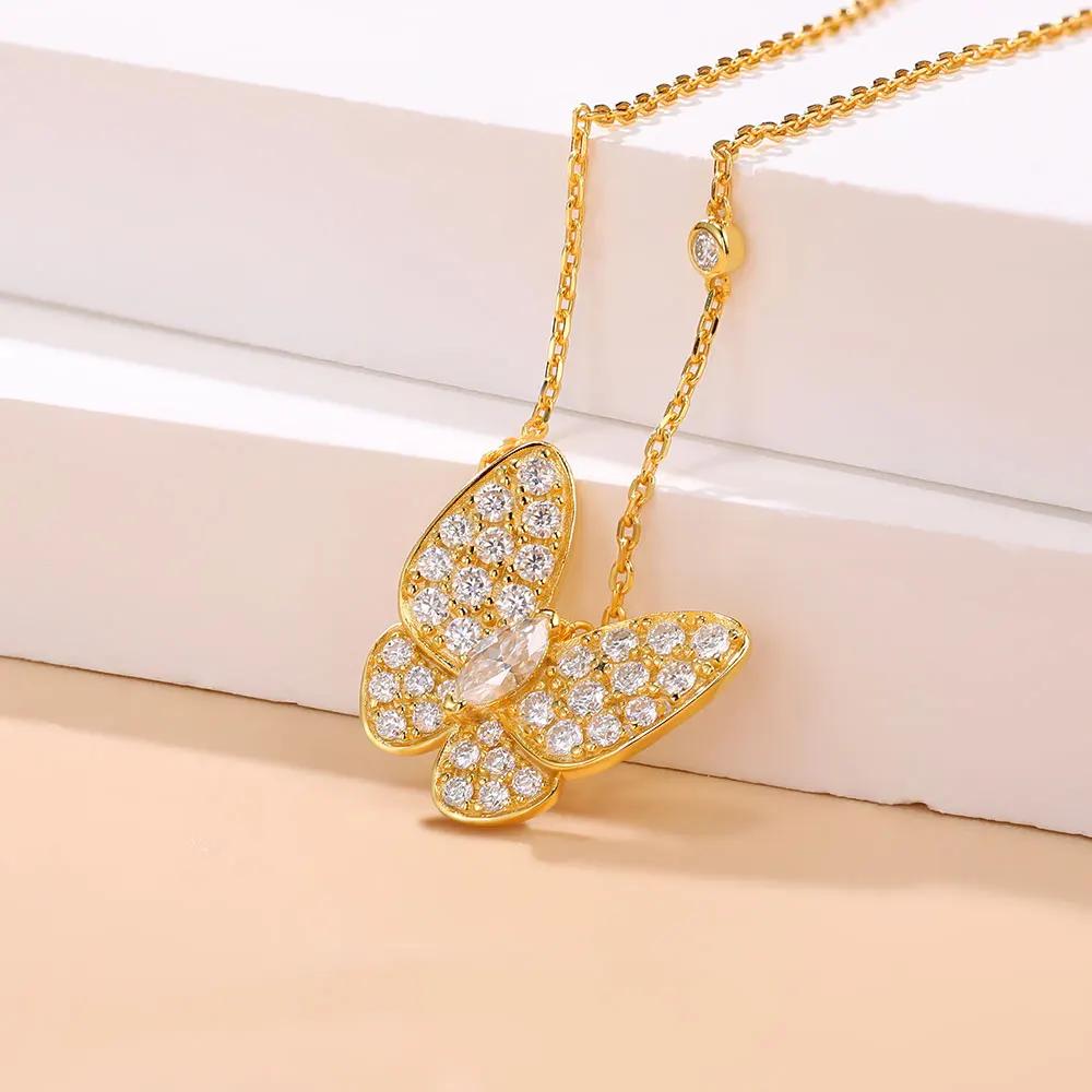 Moissanite Necklace for Women Marquise Cut Butterfly Lab Diamond Chain Adjustable Sterling Silver Pendant Jewelry