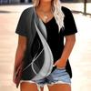 Gradient Stripes Pattern Summer Loose Women's T-Shirts Casual Comfortable Loose V-Neck Short-Sleeve T-Shirt