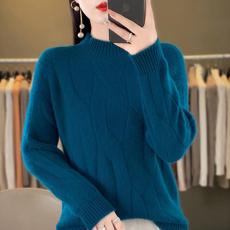 Women's Wool Blend High Neck Chunky Knit Sweater - Warm, Thick, Skin-Friendly Autumn/Winter Ready-to-Wear Arrival
