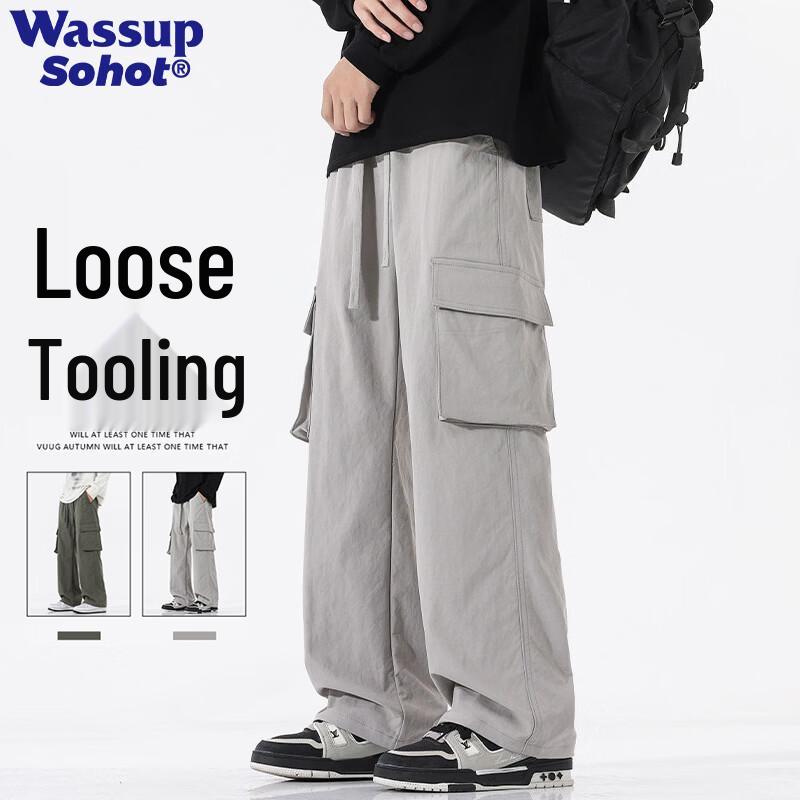 Wassup Sohot Men s Multi-Pocket Loose Straight-Leg Cargo Pants XL