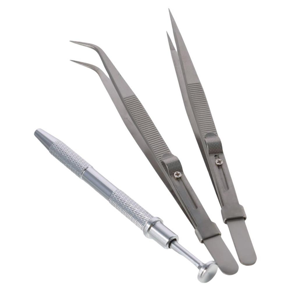 

3 упаковки из нержавеющей стали с алмазным держателем, детали пинцета, бусины, каменный зубец, пинцет с бриллиантом