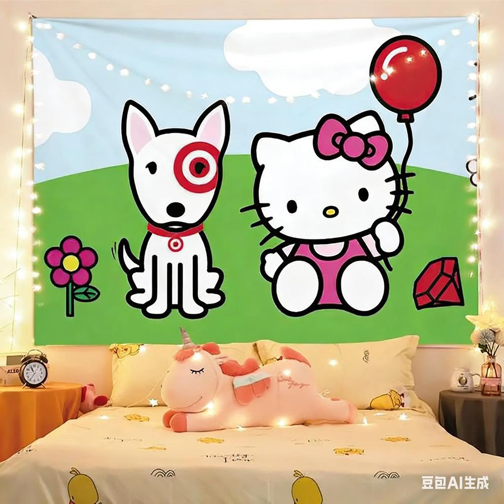 Adorable My Melody Hanging Tapestry Cute Bunny Pattern Hanging Tapestry Perfect for Girls Bedroom Dorm Room Decoration