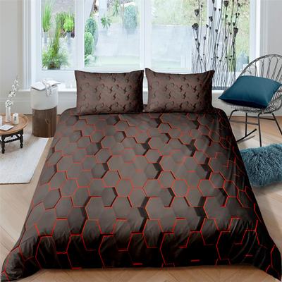 Geometric Duvet Cover Set Queen Size Hexagonal Honeycomb Bedding Set 3D Kids Boys Girls 2/3pcs Comforter Cover Set Pillow Case