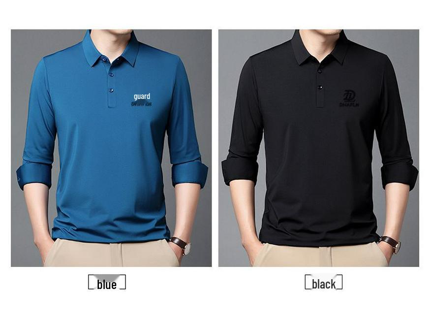 New Autumn Seamless High Elastic Long Sleeve Men's Business Casual Polo Shirt
