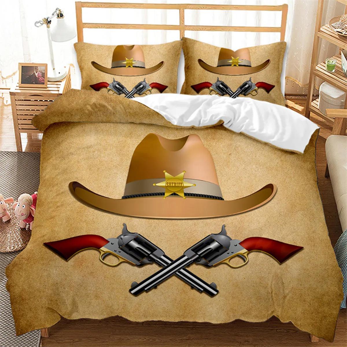 Western Cowboy Duvet Cover Wild West Themed Cowboy Microfiber Rodeo Cowboy Riding Horse Quilt Cover Bedroom Decoration Women Men 70x133cm 2pcs