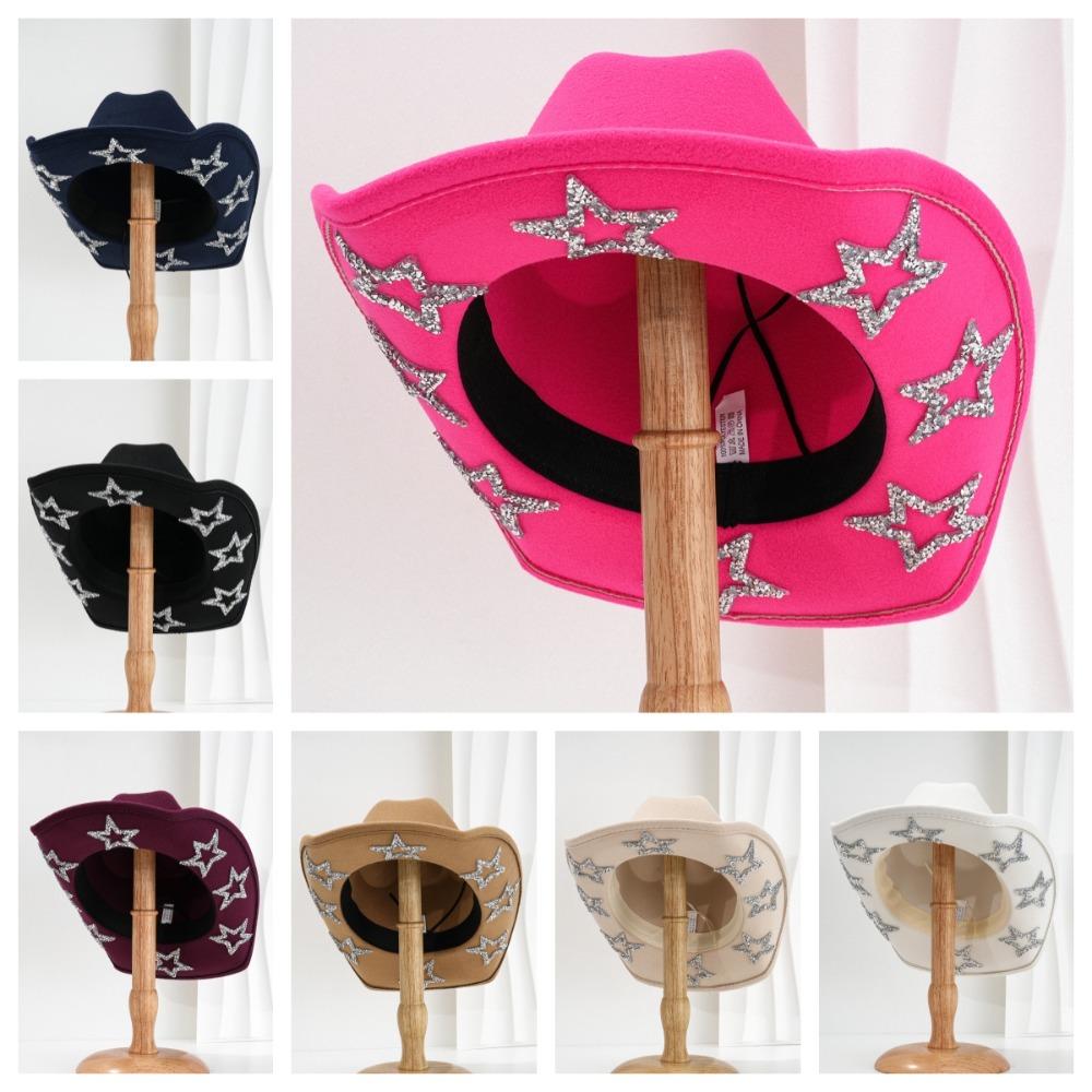 Sunscreen Western Cowboy Hat Shiny Cowgirl Hat Cool Rhinestone Star Jazz Top Hat  Street Party