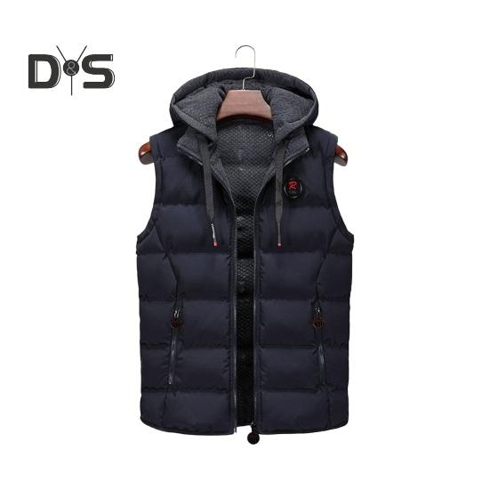 

Мужской жилет, пальто с капюшоном, застежкой-молнией, без рукавов, с карманами, однотонный утолщенный стеганый жилет XL темно-синий