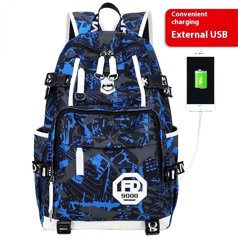 Tienerjongens Rugzak Middelbare School Studenten Boekentas Outdoor Dagrugzak met USB-oplaadpoort Grote Studenten Laptop Rugzak blue