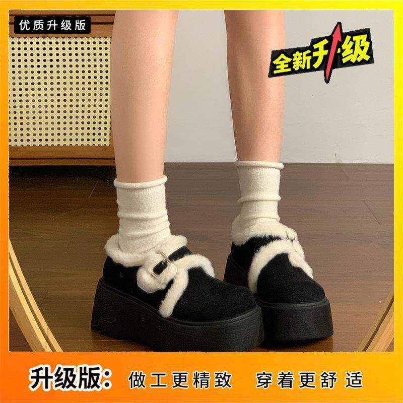 Fleece muffin thick-soled Birkenstock cotton shoes for women's winter wear 2025 new retro warm fluffy shoes