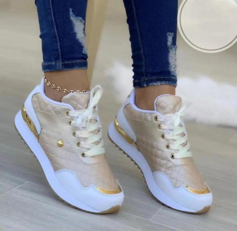 

Lace Up Sneakers Round Toe Casual Flat Bottom Women Shoes Spring Summer Autumn 36RU/CN37 бежевый
